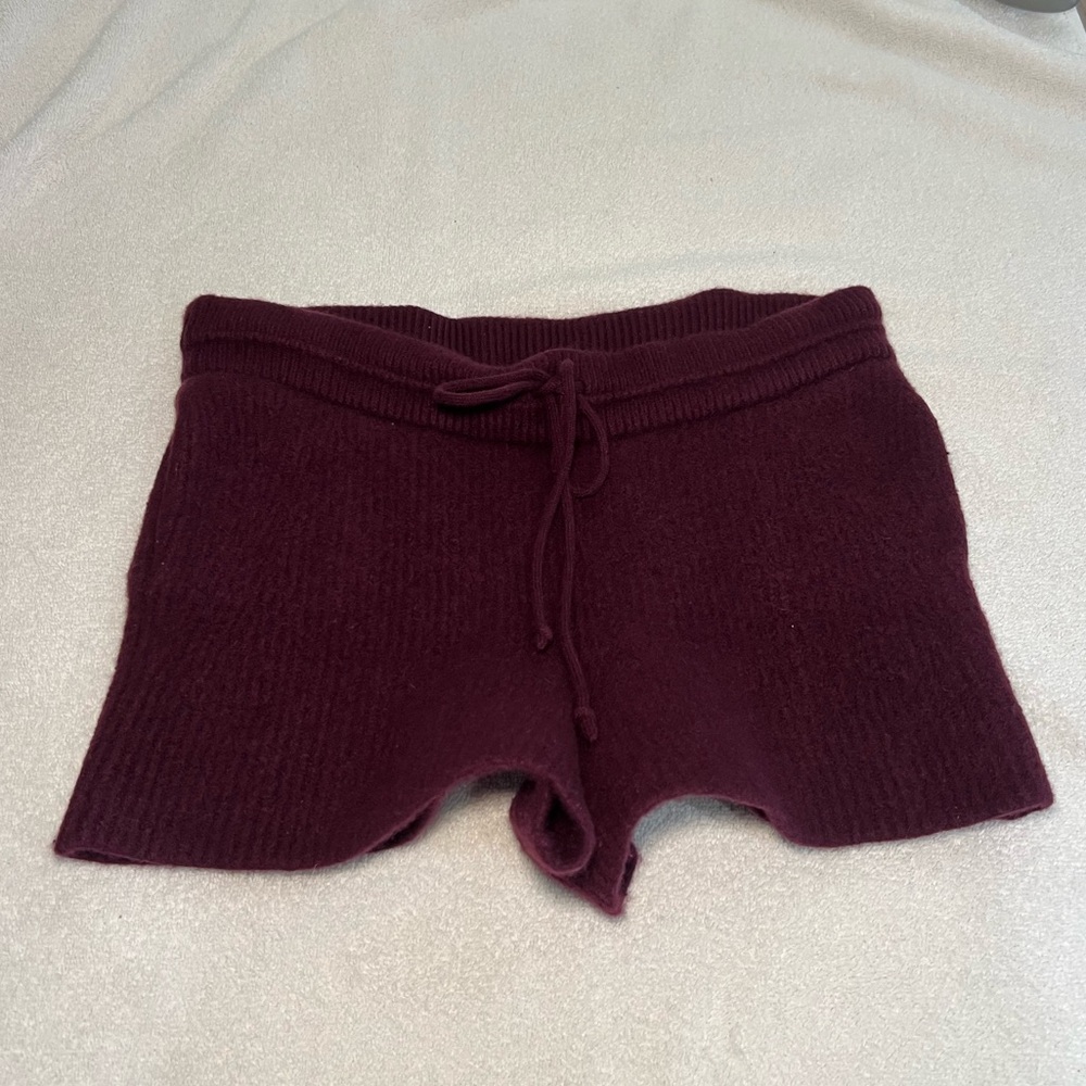Helmut Lang Burgundy 100% Merino Wool Shorts